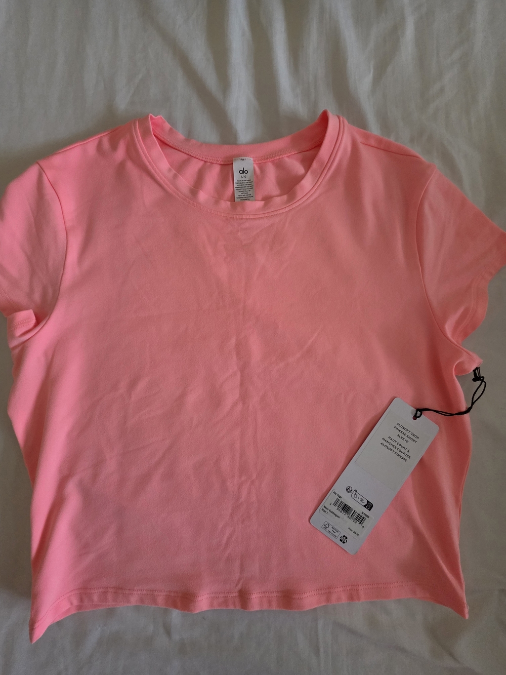 ALOsoft Crop Finesse Short Sleeve Neon Bubblegum Pink